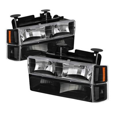 Chevrolet CK Truck Spyder Crystal Headlights with Corner & Bumper - HD-JH-CCK88-AM-BK-SET