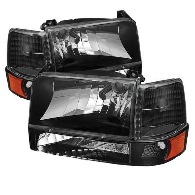 Ford F150 Spyder Headlights with Corner Bumper Amber - Black - 6PC - HD-JH-FB92-SET-AM-BK