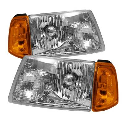 Ford Ranger Spyder Amber Crystal Headlights with Corner Lights - Chrome - HD-JH-FR01-AM-C-SET