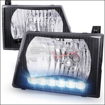 Ford E-Series Spec-D Euro Headlights - Black Housing with LED - LH-ECON92JM-RS