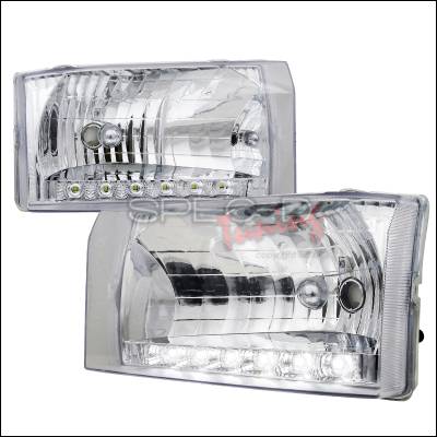 Ford F250 Spec-D Crystal Housing Headlights - Chrome with LED - LH-F25099-RS