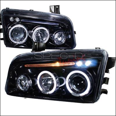 Dodge Charger Spec-D Projector Headlight Gloss - Black Housing - Smoke Lens - LHP-CHG05G-TM