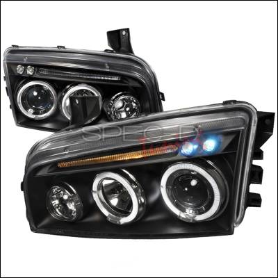 Dodge Charger Spec-D Halo LED Projector Headlights - Black - LHP-CHG05JM-TM