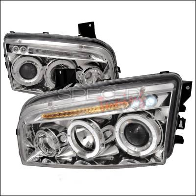 Dodge Charger Spec-D Halo LED Projector Headlights - Chrome - LHP-CHG05-TM