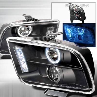 Ford Mustang Spec-D Halo LED Projector Headlights - Black - LHP-MST05JM-TM