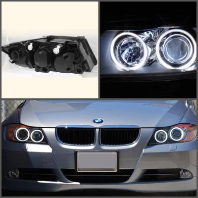 Spyder - BMW 3 Series 4DR Spyder CCFL Halo Projector Headlights - Black - PRO-CL-BE9005-AM-BK - Image 2