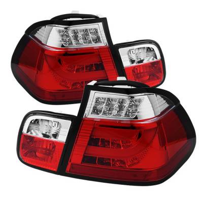 BMW 3 Series 4DR Spyder LED Light Bar Taillights - Red Clear - 111-BE4602-4D-LBLED-BK