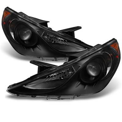 Hyundai Sonata Spyder Projector Headlights - LED Halo - DRL - Black - 444-HYSON11-DRL-BK