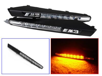 BMW E90/E92/E93 M3 GRILL FENDER AMBER LED CLEAR DEPO SIDE MARKER W/ BLACK FRAME