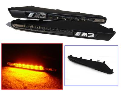 BMW E90/E92/E93 M3 GRILL FENDER AMBER LED SMOKE DEPO SIDE MARKER w/ BLACK FRAME