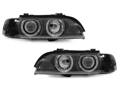 BMW E39 5 Series Black Projector Angel DEPO Headlight - Smoke Corner