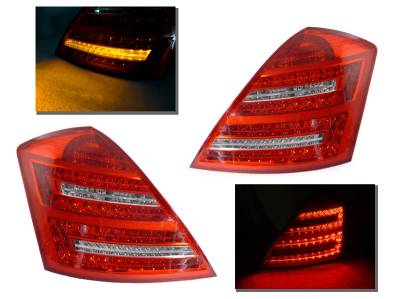 Mercedes W221 S-Class Led Facelift Look Red/Clear DEPO Tail Lights
