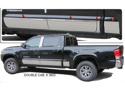 TACOMA Double Cab, 6' Bed QAA Stainless 8pcs Rocker Panel Trim TH16175