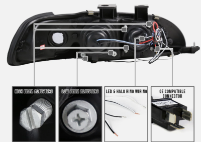 4 Car Option - Honda Civic 2DR/3DR/4DR 4 Car Option LED Dual Halo Projector Headlights - Black - Smoke LP-HC922BB-5 - Image 3