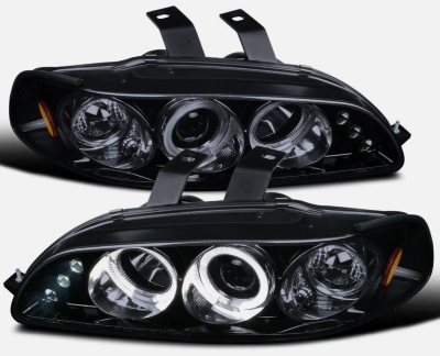 4 Car Option - Honda Civic 2DR/3DR/4DR 4 Car Option LED Dual Halo Projector Headlights - Black - Smoke LP-HC922BB-5 - Image 1