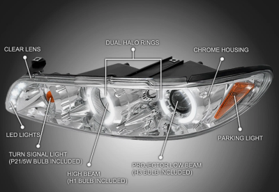 Spec-D - Pontiac Grand Prix Spec-D Halo LED Projector Headlights - Chrome - 2LCLHP-GPX97-TM - Image 3