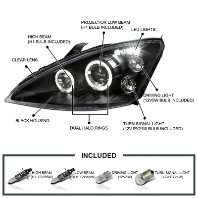 4 Car Option - Ford Focus 4 Car Option Dual Halo Projector Headlights - Black - LP-FF00BB - Image 2