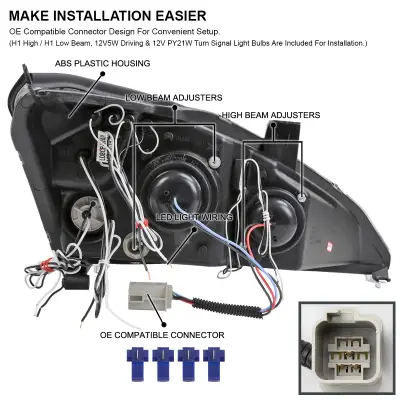 4 Car Option - Ford Focus 4 Car Option Dual Halo Projector Headlights - Black - LP-FF00BB - Image 3