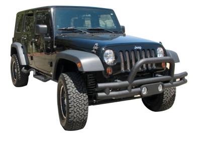 Jeep Wrangler Rampage Double Tube Bumper - Front with Hoop - Black - ram88625